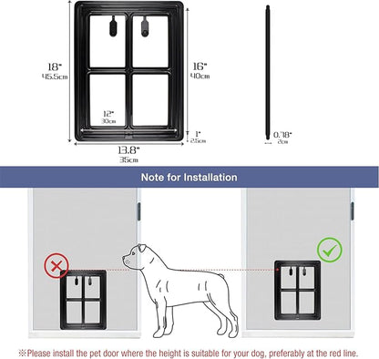 NAMSAN Dog Screen Door, Passage Size 12 x 16 inches, Dog Door for Screen Door, Large Pet Door for Sliding Door, Magnetic Automatic Closing, Self-Assembly, Lockable, Black