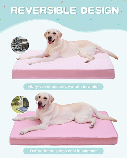 KSIIA Orthopedic Dog Bed - Waterproof & Washable with Removable Cover, Deluxe Plush Egg Crate Foam Design for Large Dogs, 35x22 Inch Pink Dog Crate Bed