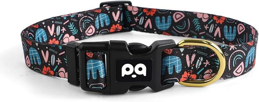 QQPETS Adjustable Soft Dog Collar: Print Flower Pink Multicolor Cute Patterns for XS Small Medium Large Pet Girl Boy Puppy Walking Running Training