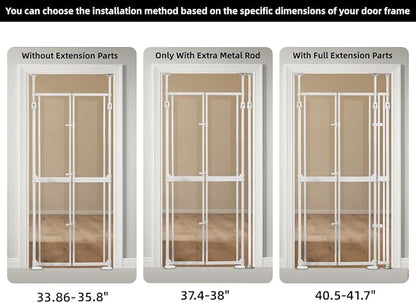 74.80-98.43'' Extra Tall Cat Gate, Adjustable 33.86 and 41.7" Wide, Transparent Full Door Pet Gate, Auto Close No Drilling Cat Proof Safety Gate for Doorway Stairs- White