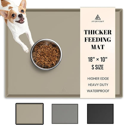 AVERYDAY 100% Waterproof Thicker Silicone Dog Food Mat, 0.63'' Raised Edge Bowl Mat for Food & Water, Non Slip Pet Feeding Placemat for Messy Drinkers, Perfect for Large Medium Small Breeds, 18"x10"