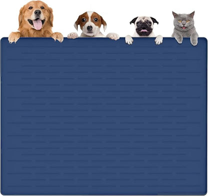 Largest Dog Food Mat, 48"x32" Silicone Dog and Cat Mat for Food and Water Bowls, Thinken Waterproof Non-Slip XXXL Pet Feeding Mat for Floors (Dark Blue)