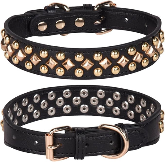 Spiked Dog Collar Soft Pu Leather Mushrooms Rivet Spike Studded Puppy Adjustable Pet Collars for Small Breeds (L, Black3)