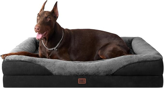 EHEYCIGA Orthopedic XL Dog Bed for Large Sized Dog, 48x35x7.5 Inch Extra Large Memory Foam Dog Couch Bed with Sides, Waterproof Liner & Washable Removable Cover, Bolster Pet Sofa, Grey/Black