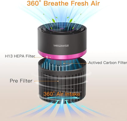 MEGAWISE H13 HEPA Air Purifier for Home, Bedroom & Office | 3-Stage Filtration for Smoke, Dust, Pet Dander | Quiet & Ozone-Free