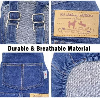 Dog Overalls for Medium Dogs Outfit French Bulldog Clothes Denim Dog Jeans - Image 5
