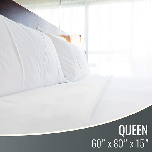 DMI Queen Size Waterproof Mattress Protector - Fitted, Noiseless Mattress Cover, Soft and Breathable, 60" x 80"x 15", White