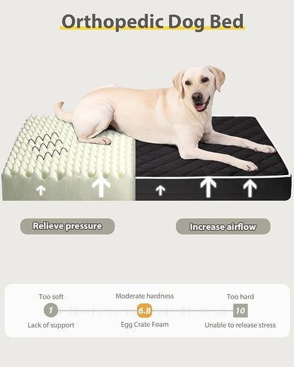 Orthopedic Dog Beds for Extra Large Dogs Waterproof Pet Kennel Pad with Removable Washable Cover and Non-Slip Bottom, 47x29 Inch, Black