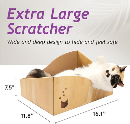 Hideaway Cat Scratcher Box for Indoor Cats - Cat Scratching Board, Horizontal Cat Scratch Pad Lounger with Reversible Usability and Extra Comfort for Lounge(Oak)