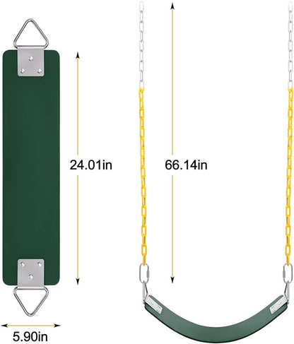 AGPTEK Swing Set, Seat with 66 Inch Anti-Rust Chains Thermoplastic Coated, Support 250lb, Cushion Accessories Replacement with Snap Hooks for Outdoors, Playground, Jungle & Gym - Green