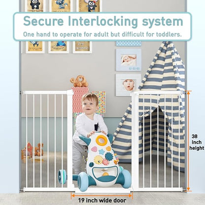 Fairy Baby 38" Extra Tall Pet Gate, 29.5"-48.8" Extra Wide Long Baby Gate, Metal Auto Close Safety Child Toddler Gate, Pressure Mounted Dog Gate No Climb Fence for Stairs Doorways Kid or Pet, White