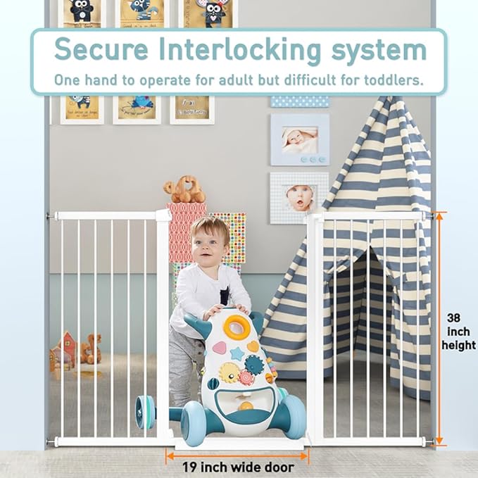 Fairy Baby 38" Extra Tall Dog Gate for Stairs and Doorways, 54.4"-57.0" Extra Wide Pet Gate, Metal Auto Close Safety Child Gate, Pressure Mounted Dog Gate No Climb Fence for Kid or Pet, White