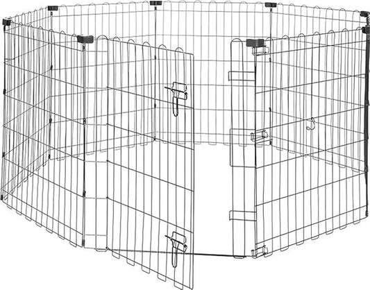 Amazon Basics Portable Foldable Octagonal Metal Exercise Dog Playpen, Indoor/Outdoor Pet Fence with Single Door, 8 Panels, Small, 30 Inches, Black