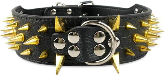 Serijoars Spiked Studded Dog Collar, PU Leather Dog Collar, Adjustable Pet Collars for Medium or Large Breed Pet (M, Black4)
