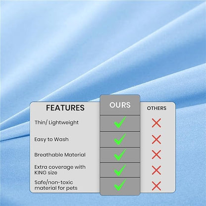 DUJUIKE Waterproof Bed Cover for Dog and Cats,Pet Hair Resistant Bed Sheet Cover, Protective Bed Liner Cover with 100% Waterproof Breathable Thin Fabric (Sky Blue, Super King 90 * 118 inch)