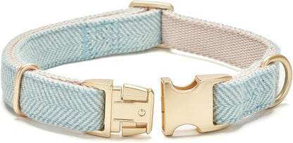 Soft Cotton Hemp Dog Collar with Metal Buckle Adjustable Twilled Dog Collars for Small Medium Large Dogs(Blue,Medium)