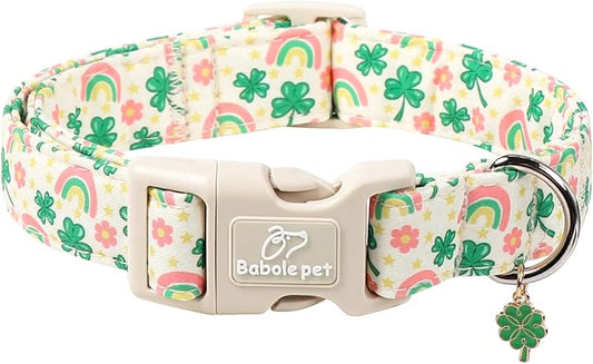St. Patrick's Day Dog Collar for Small Dogs - Cute Shamrock & Rainbow Print Dog Collars, Irish Green Party Puppy Collar, Lightweight Adjustable St. Patricks Day Pet Collars XS