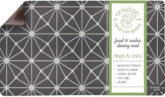 CROXTON & CO. Non-Slip Faux Leather Pet Feeding Mat for Dog Bowls | Large Bowl Mat for Food and Water | Durable, Easy-to-Clean Pet Food Mat for Floors | Size: 16.5"x28"