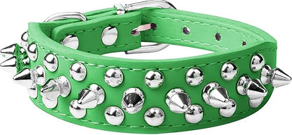 Spiked Dog Collar Soft Pu Leather Mushrooms Rivet Spike Studded Puppy Adjustable Pet Collars for Small Breeds (L, Green)