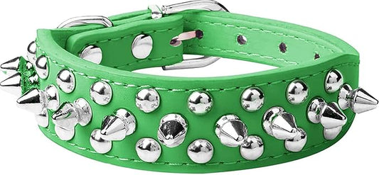 Spiked Dog Collar Soft Pu Leather Mushrooms Rivet Spike Studded Puppy Adjustable Pet Collars for Small Breeds (L, Green)
