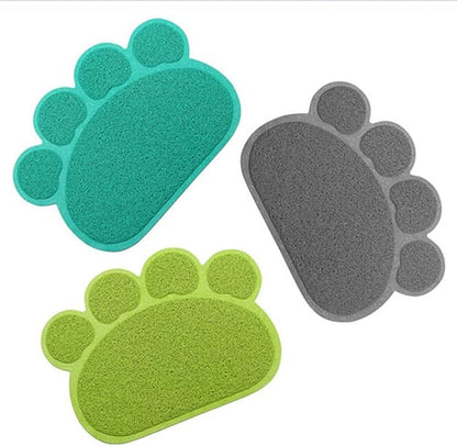 PVC Pet Dog Cat Puppy Kitten Dish Bowl Food Water Feeding Placemat, Non-Slip Cat Litter Mat Paw Shape, Grey Small