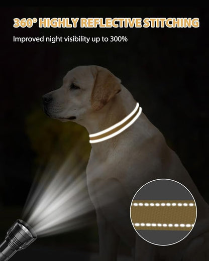 Joytale Large Dog Collar, Reflective and Adjustable Nylon Pet Collar with Quick-Release Buckle for Large Dogs, Khaki, L