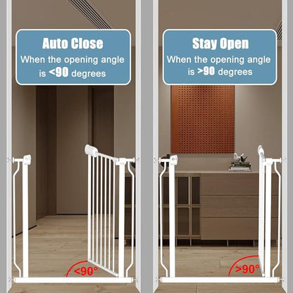57.5-62" Extra Wide Baby Gate for Doorways,30" Tall Double Lock Mechanism Metal Dog Gate Pressure Mount，Automatic Closing Child Safety Gate,White