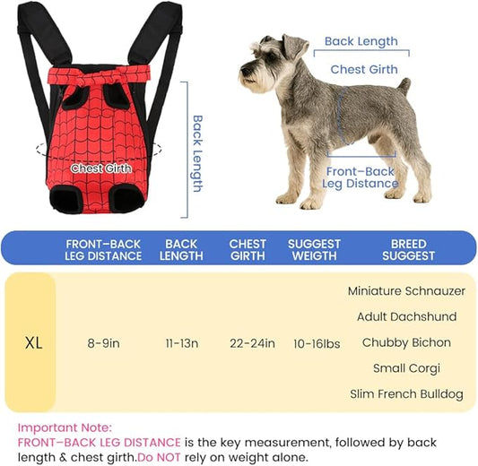 Dog Backpack Carrier, Front Pocket for Essentials, Pet Sling Front Backpack for Small Medium Dogs 10-16 Lbs, Legs Out, Adjustable Wearable Puppy Chest Travel Bag, Easy-Fit for Hiking/Walking/Camping