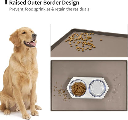 Dog Food Mat,Silicone Waterproof Food Tray,Non Slip Pet Bowl Mats Placemat,0.6" Raised Edge,Suitable for Most Small and Medium Sized Pets,24" x 16"