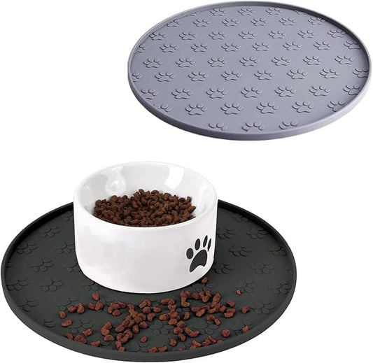 Dog Food Mat - Waterproof Cat Bowl Mat, Silicone Pet Food Mat with Edges, Nonslip Dog Feeding Mat for Protecting Floors (Grey+Black)