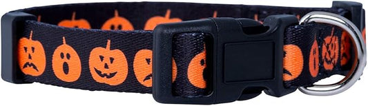 Native Pup Halloween Dog Collar- Spooky Fall Themed Horror Costume Collars- Skull, Pumpkin, Ghost, Bat, Witch, Candy Corn, Spider- Adjustable for Small, Medium, Large Breeds (Small, Big Pumpkins)