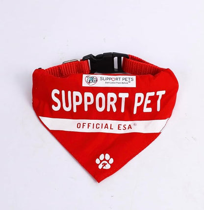 Support Pets Reversible ESA & PSD Pet Bandana – Printed “Support Pet” & Service Pet Scarf – Comfortable Cotton Dog Bandanas & Cat Bandana – Stylish Pet Clothes Accessory – Red, One Size Fits All