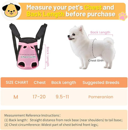 Inspack Dog Backpack Carrier/Cat Carrier, Adjustable Pet Front Carriers Travel Bag for Puppy Medium Dogs, Legs Out, Soft Ventilated Doggie Chest Carry Backpacks for Hiking/Camping, 4-7 lbs, Pink