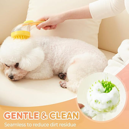 Pet Bath Brush, 2025 New 2 in 1 Dog Bath Brush with Built-in Shampoo Dispenser, Pet Wash Brush for Bathing Dog Grooming Massage Brush for Long Short Haired Dogs Cats Shower (Green, Fine teeth)