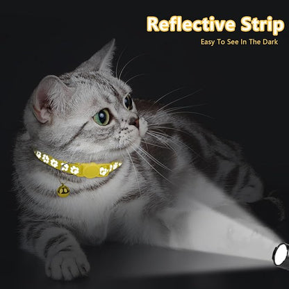 Taglory Reflective Cat Collar Breakaway with Bells, 2 Pack Girl Boy Pet Cat Collar Adjustable 7.5-12.5 Inch, Yellow
