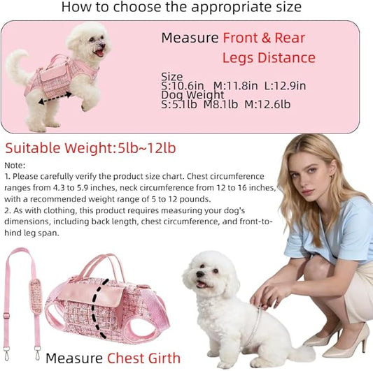 Dog Lift Harness Backpack for Small Dogs Cats, Adjustable Straps Dog Sling Carrier Full Body for Hiking, Travel, Outdoor – Pink Large