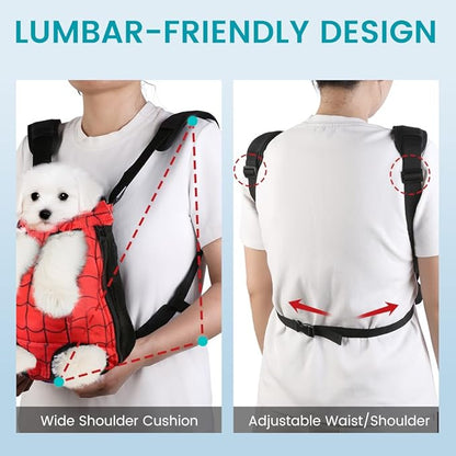 Dog Backpack Carrier, Front Pocket for Essentials, Legs Out Carrying Sling Travel Bag for Small Medium Dogs 4-7 Lbs, Soft Wearable Puppy Chest Carry Backpacks for Walking/Hiking/Camping/Traveling