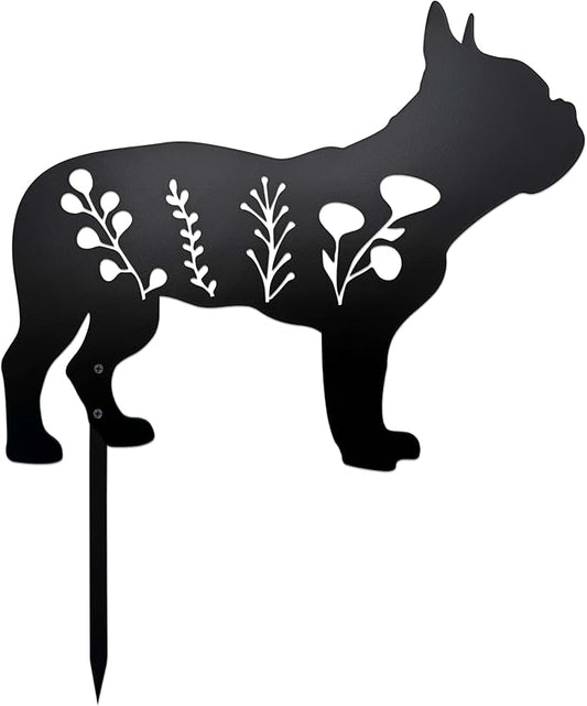 Dog Garden Stake - Unique Gift for Dog Lovers, Black Metal Outdoor Decor, Durable Yard Art Statue (French Bulldog)