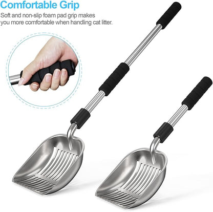 Depets Cat Litter Scoop, Metal Litter Scooper with Deep Shovel, Detachable Long Handle Cat Litter Sifter with Holder, Large Durable Cat Litter Shovel with Foam Pad Grip for Easy Sifting