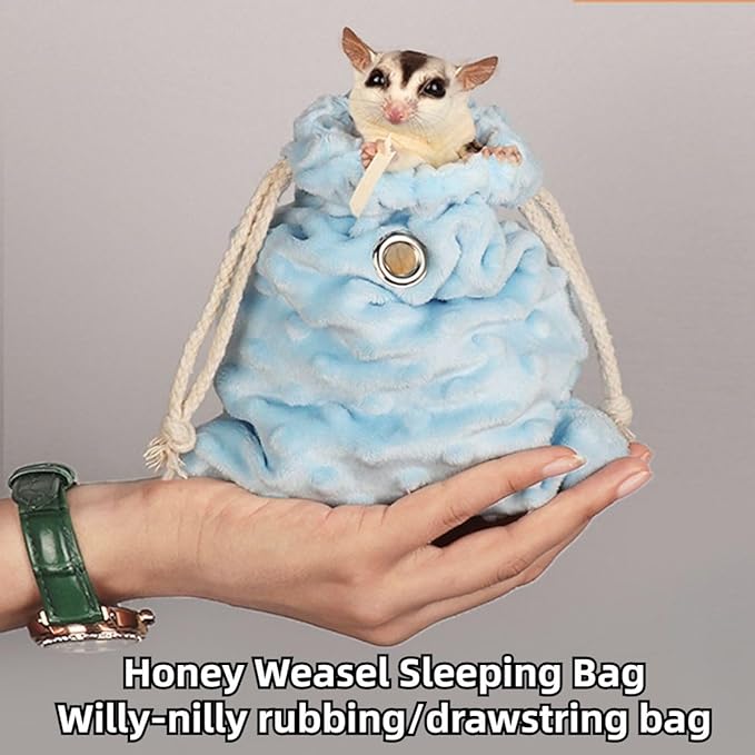 Sugar Glider Bonding Pouch - Soft Sleeping Pouch with Breathable Vent & Drawstring Portable Travel Bag Small Animal Carrier for Sugar Glider Squirrel Hamster Rats Hedgehog Bird Parrot (Blue)