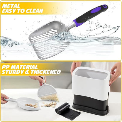 Cat Litter Scooper with Holder,Metal Cat Litter Scoop, Kitty Poop Scooper Stand for Litter Box, Cat Caddy for Litter Scoop, Fast Sifting Kitty Poop Scooper Caddy Poop Scooper Stand