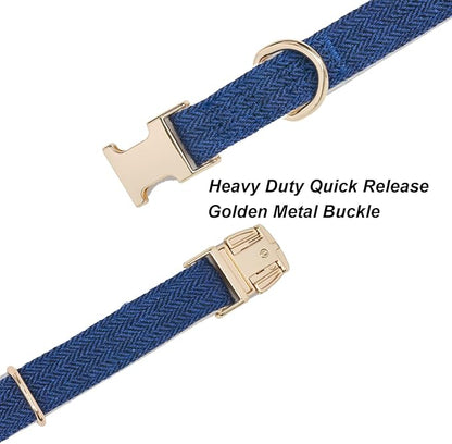 Soft Cotton Hemp Dog Collar with Metal Buckle Adjustable Tweed Dog Collars for Small Medium Large Dogs(Royal Blue,Medium)