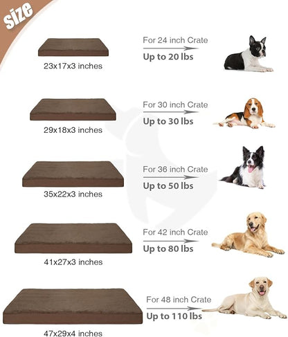 KSIIA Orthopedic Dog Bed Crate Waterproof Pet Mats for Small Dogs Deluxe Plush Washable Pet Bed with Egg Crate Foam & Removable Cover, 23 x 17 Inch, Brown