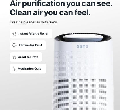 Sans HEPA 13 Air Purifier - White - 1560ft² Ultra-Quiet Home Air Purifier, Pre-Filter, Activated Carbon, UV-C Light, Protect from Odors, Smoke, Pollutants, Allergens, Dust, Dander, Harmful Chemicals