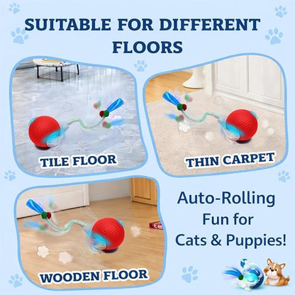 GlowPounce Interactive Rolling Ball Toy for Indoor Cats & Small Dogs – Motion-Activated Smart Moving Ball with LED Lights – Rechargeable Automatic Play Toy for Cats, Kittens & Puppies