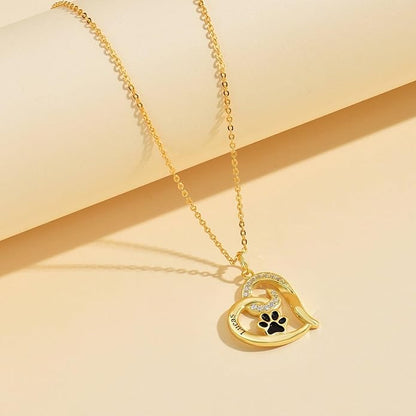 Personalized Cute Dog Cat Paw Name Necklace Forever Love Custom Heart Pendant Pet Name Necklace Gift for Pet Lovers
