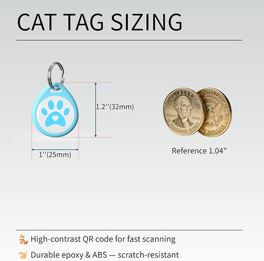 Peace of Mind for Cat Owners: 2-Pack QR ID Tags. The Microchip Backup That Talks. Scan for Instant Contact & Medical Info - Always Free (Blue&Blue, for cat - 1")