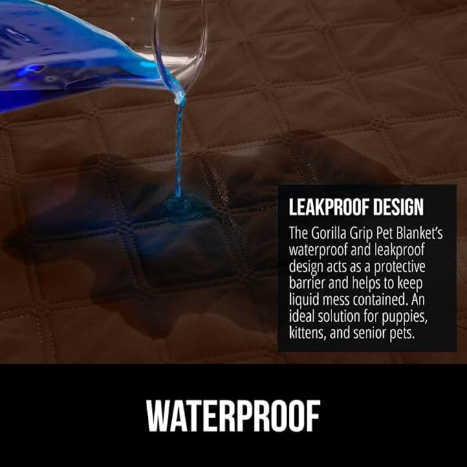 GORILLA GRIP Waterproof Couch Cover for Dogs, Gripped Slip Resistant Backing, Leak Proof Washable Dog Blanket Covers Sofa, Bed, Sectional, Crate, Car, RV Seats, Pet Puppy Essentials, 50x40 Brown