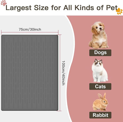 Largest Dog Food Mat, 39.5"x29.5" Silicone Dog and Cat Mat for Food and Water Bowls, Thinken Waterproof Non-Slip XXXL Pet Feeding Mat for Floors (Dark Gray)