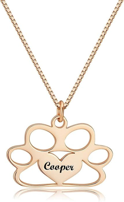 Personalized Cute Dog Cat Paw Name Necklace Forever Love Custom Heart Pendant Pet Name Necklace Gift for Pet Lovers
